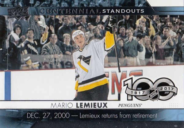 insert karta MARIO LEMIEUX 17-18 UD Ser. 1 Centennial Standouts číslo CS-100